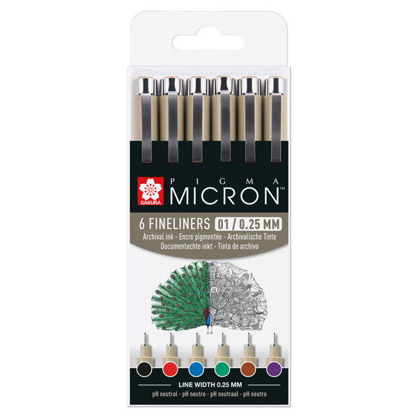 Pigma Micron set of 6 Fineliners 0.25mm Mixed colours