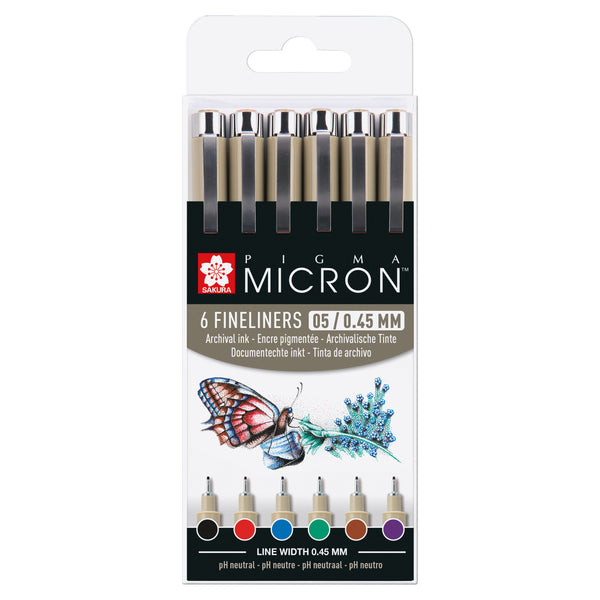 Pigma Micron set of 6 Fineliners 0.45mm Mixed colours
