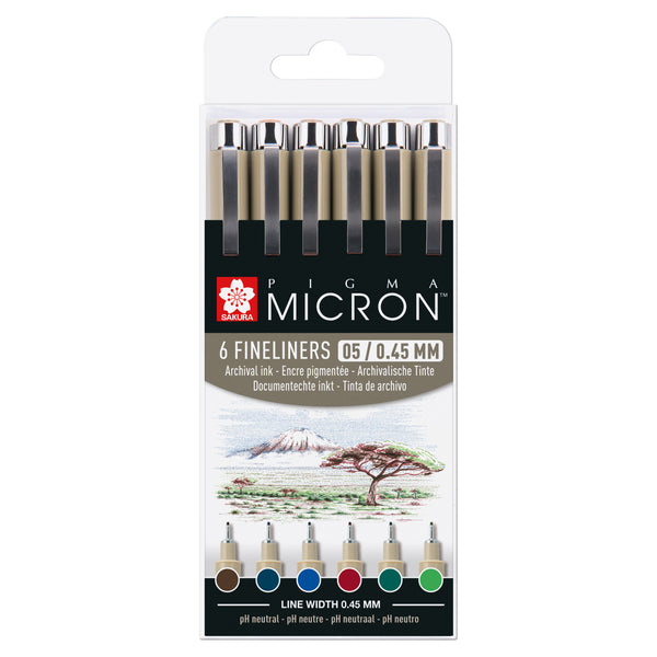 Pigma Micron set of 6 Fineliners 0.45mm Mixed colours