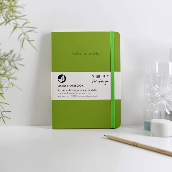 Notebook A5 Recycled Leather Lined Paper - Green