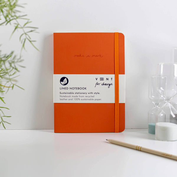 Notebook A5 Recycled Leather Lined  Paper - Orange