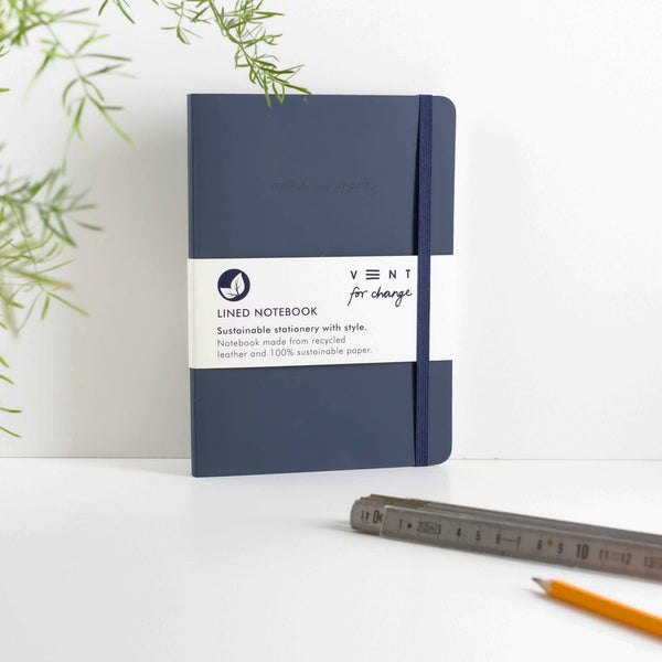 Notebook A5 Recycled Leather Lined Paper - Navy